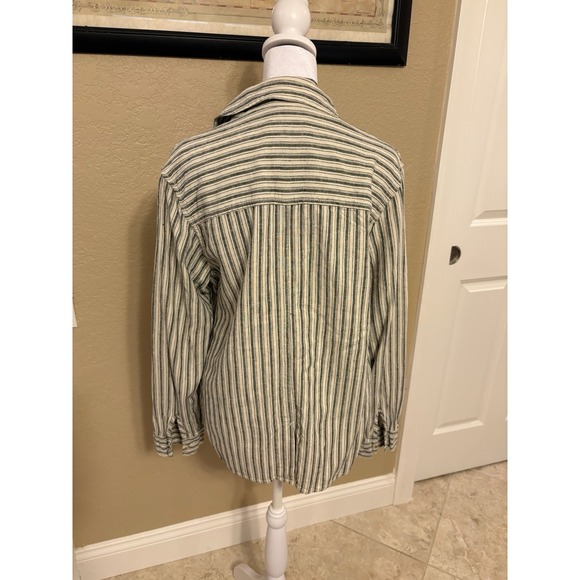 American Eagle Women's Oversized Cream And Olive Button Up Shirt, Small - Picture 3 of 10